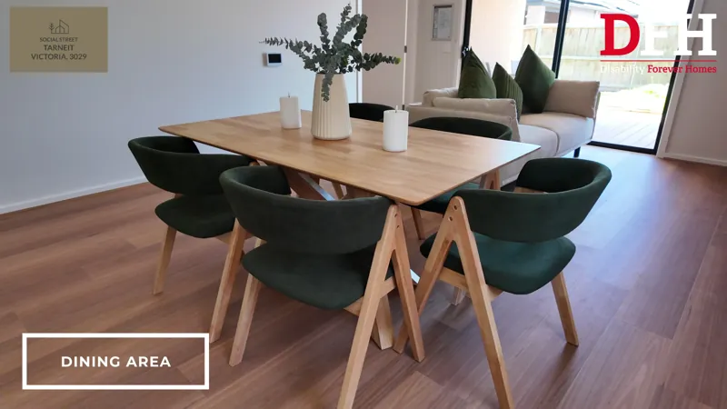 Dining table beside the shared living space
